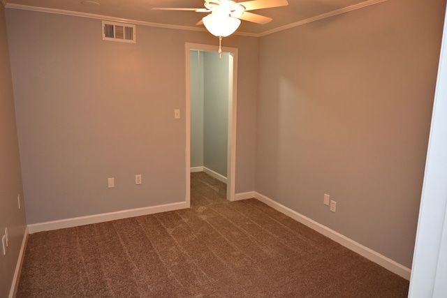 3919 Gray Fox Dr, Columbus, GA 31909 - unfurnished room featuring ceiling fan, ornamental molding, and dark colored carpet