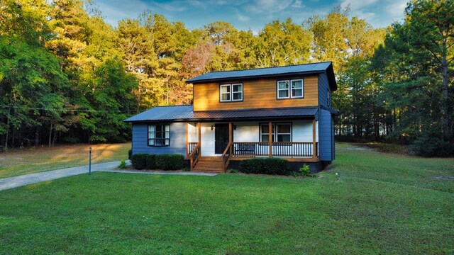 122 Malida Creek Ter, Pine Mountain, GA 31822 - view of front of house with a porch, a front lawn, and metal roof