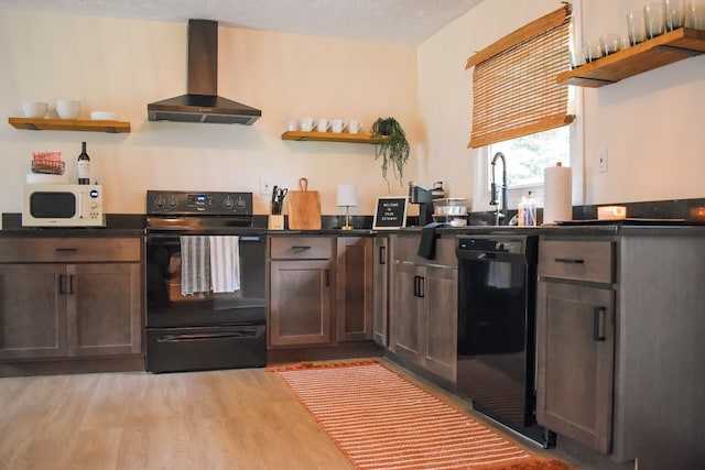 122 Malida Creek Ter, Pine Mountain, GA 31822 - kitchen featuring open shelves, range with electric stovetop, wall chimney exhaust hood, and white microwave