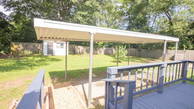 400 Lawrence St, Hogansville, GA 30230 - wooden terrace featuring a fenced backyard and a shed