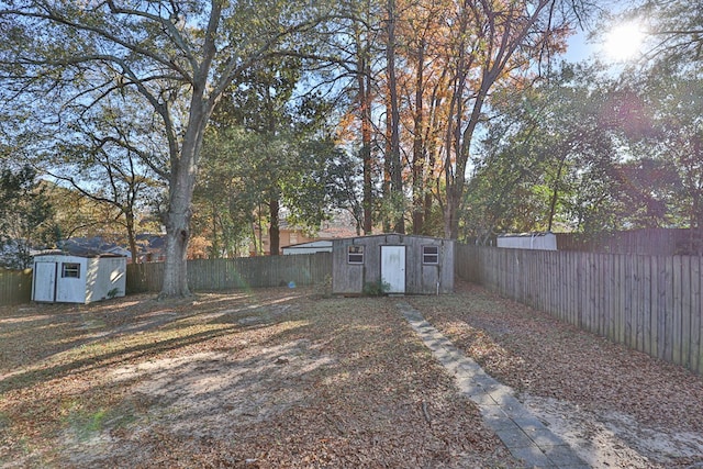 view of yard with a shed