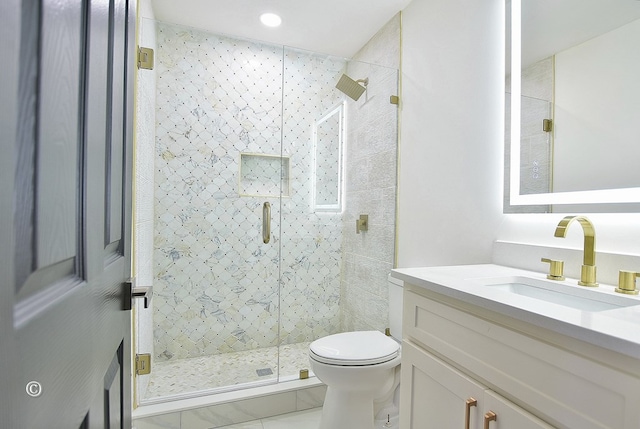 385 Hudson Mill Cir, Hamilton, GA 31811 - bathroom featuring vanity, a shower stall, toilet, and recessed lighting