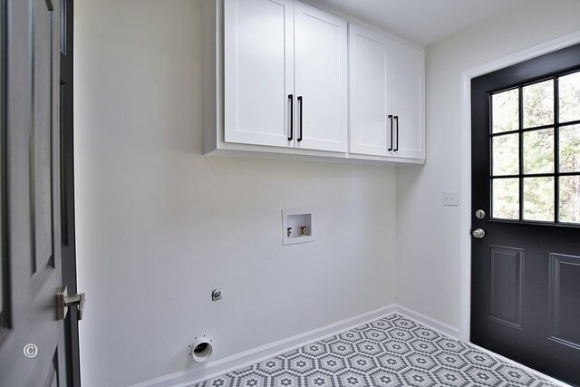 385 Hudson Mill Cir, Hamilton, GA 31811 - laundry area featuring hookup for a washing machine, cabinet space, baseboards, and hookup for an electric dryer