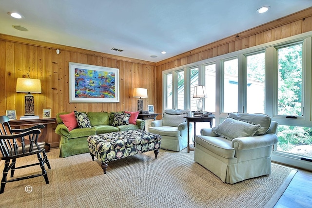 6528 Standing Boy Dr, Columbus, GA 31904 - living area with visible vents, wooden walls, and recessed lighting