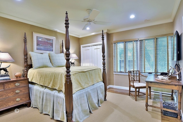 6528 Standing Boy Dr, Columbus, GA 31904 - bedroom featuring baseboards, recessed lighting, ornamental molding, and a closet