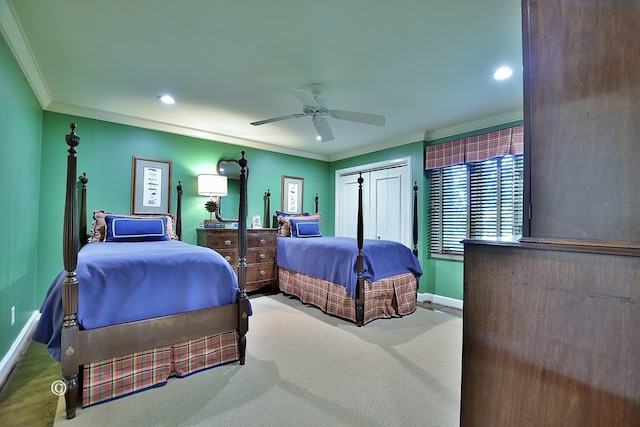 6528 Standing Boy Dr, Columbus, GA 31904 - bedroom featuring crown molding, ceiling fan, baseboards, recessed lighting, and carpet