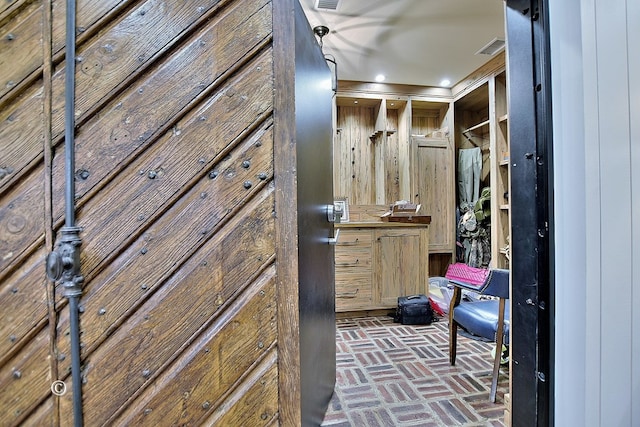 6528 Standing Boy Dr, Columbus, GA 31904 - mudroom featuring visible vents, recessed lighting, and brick floor