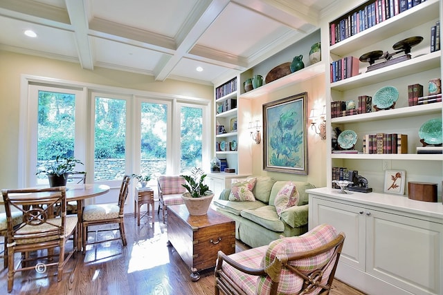 6528 Standing Boy Dr, Columbus, GA 31904 - sitting room with recessed lighting, beam ceiling, crown molding, coffered ceiling, and light wood-style flooring