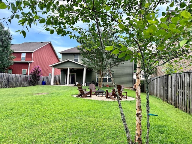 8211 Lantern Ct, Columbus, GA 31904 - back of property with a fire pit, ceiling fan, and a fenced backyard