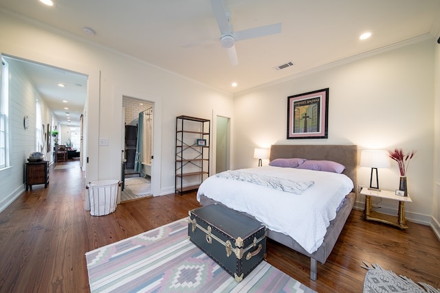 617 3rd Ave, Columbus, GA 31901 - bedroom with wood finished floors, baseboards, crown molding, recessed lighting, and ceiling fan