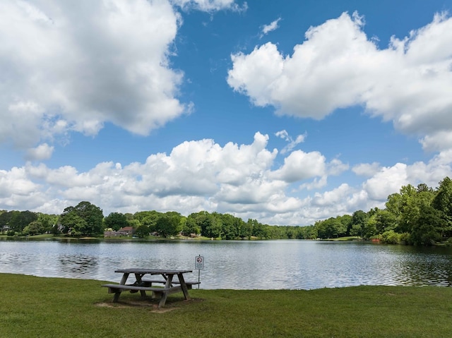 water view featuring a forest