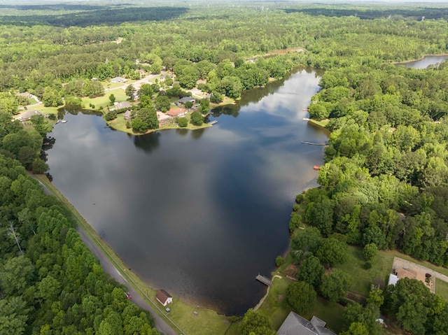 bird's eye view of a heavily wooded area and a large body of water
