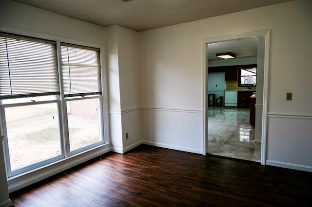 unfurnished room featuring dark wood-type flooring and sink