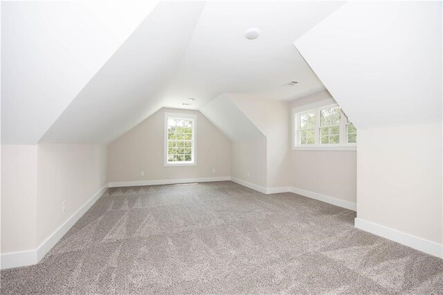 bonus room with light colored carpet and lofted ceiling