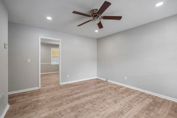1918 Watkins Dr, Columbus, GA 31907 - spare room with a ceiling fan, baseboards, light wood-style flooring, and recessed lighting