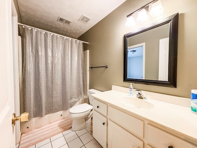 4880 Turnberry Ln, Columbus, GA 31909 - bathroom featuring tile patterned flooring, vanity, shower / bathtub combination with curtain, and a textured ceiling