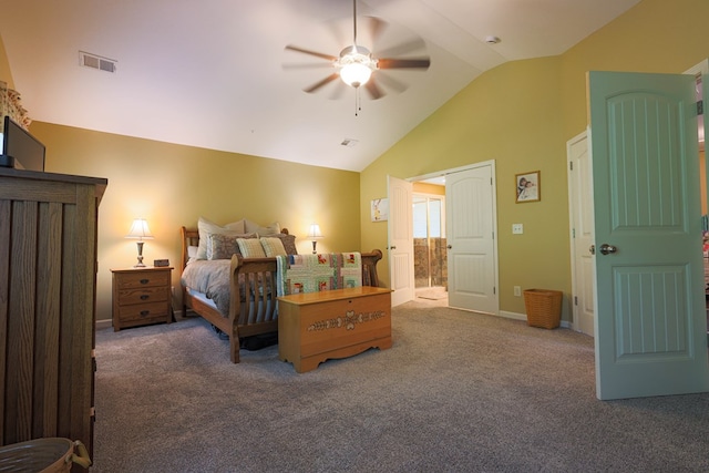 bedroom with visible vents, a ceiling fan, carpet, and baseboards