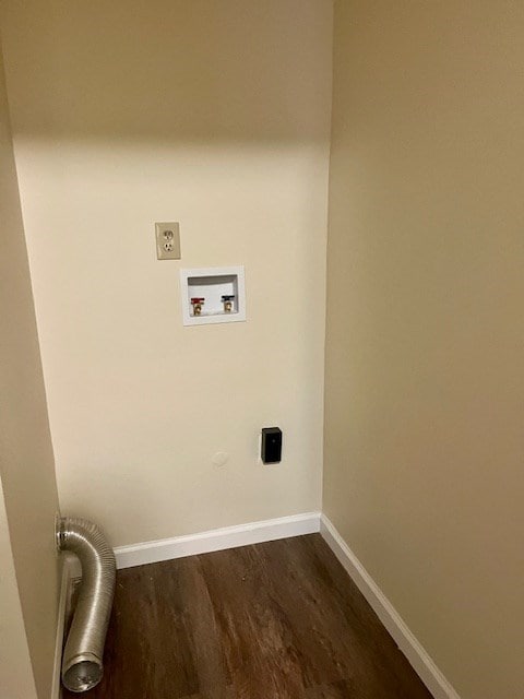 laundry area with electric dryer hookup, dark hardwood / wood-style flooring, and washer hookup