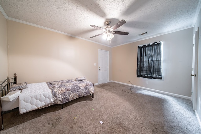 1605 39th St, Columbus, GA 31904 - bedroom featuring carpet floors, a textured ceiling, crown molding, and a ceiling fan