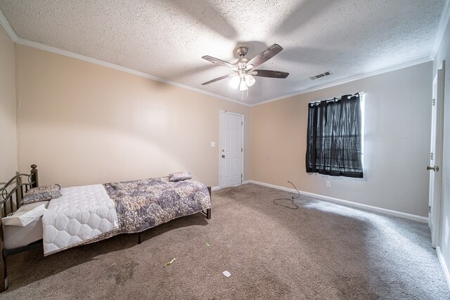 1605 39th St, Columbus, GA 31904 - bedroom featuring carpet floors, a textured ceiling, crown molding, and a ceiling fan