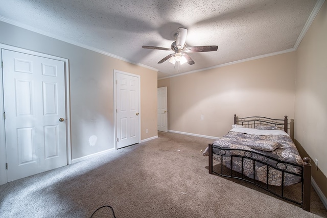 1605 39th St, Columbus, GA 31904 - carpeted bedroom featuring crown molding, a textured ceiling, and a ceiling fan