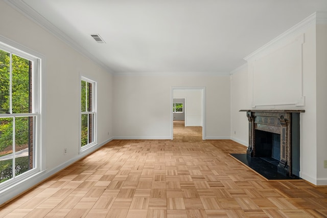 1425 Dartmouth Rd, Columbus, GA 31904 - unfurnished living room with baseboards, a high end fireplace, and ornamental molding