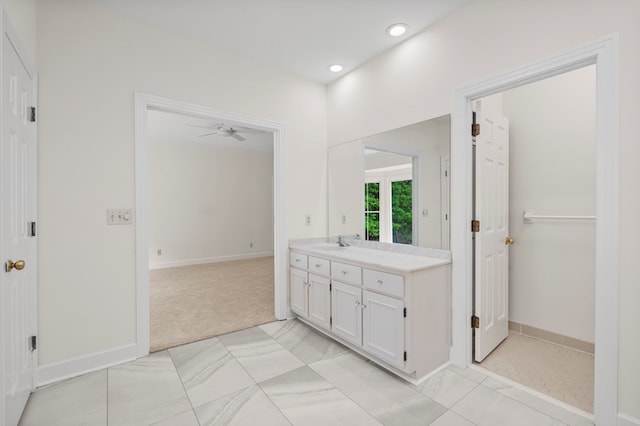 1425 Dartmouth Rd, Columbus, GA 31904 - bathroom with vanity, baseboards, ceiling fan, and recessed lighting