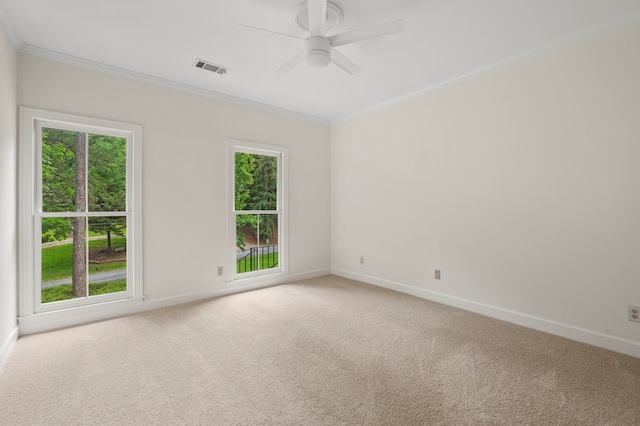 1425 Dartmouth Rd, Columbus, GA 31904 - empty room with ornamental molding, carpet flooring, baseboards, and ceiling fan