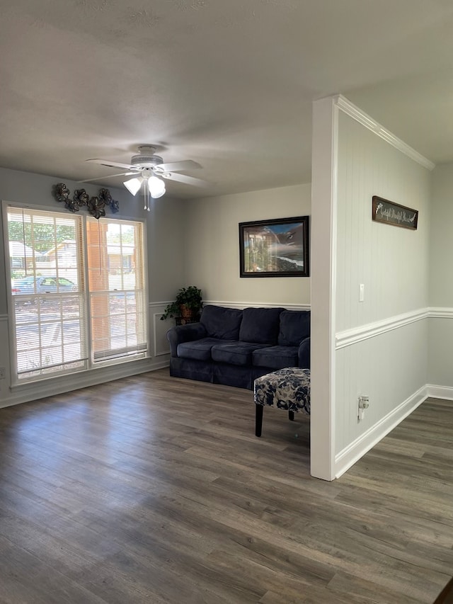 1023 Maridele Dr, Columbus, GA 31904 - living area featuring dark wood finished floors, ceiling fan, and baseboards