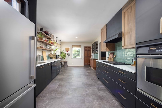 2618 Habersham Ave, Columbus, GA 31906 - kitchen featuring stainless steel appliances, light countertops, backsplash, open shelves, and recessed lighting