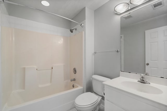 full bathroom with toilet, shower / tub combination, and vanity