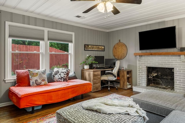 1445 22nd St, Columbus, GA 31901 - office with wood finished floors, healthy amount of natural light, a ceiling fan, and ornamental molding