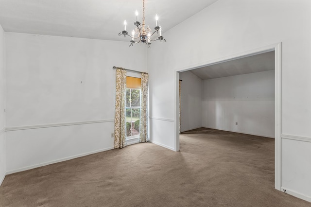6256 Cricket Ln, Columbus, GA 31909 - carpeted empty room featuring a chandelier, vaulted ceiling, and baseboards