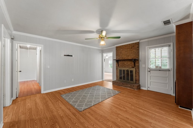 6256 Cricket Ln, Columbus, GA 31909 - unfurnished living room with attic access, a ceiling fan, light wood-type flooring, ornamental molding, and baseboards