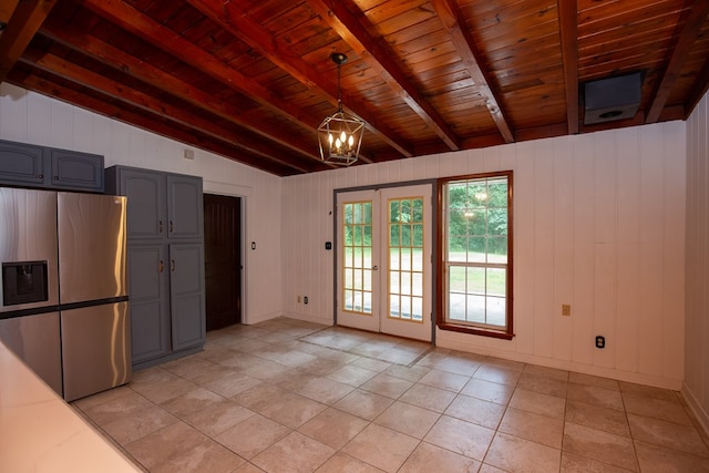 1609 4th Pl, Phenix City, AL 36869 - unfurnished dining area featuring wooden ceiling, a chandelier, and light tile patterned floors