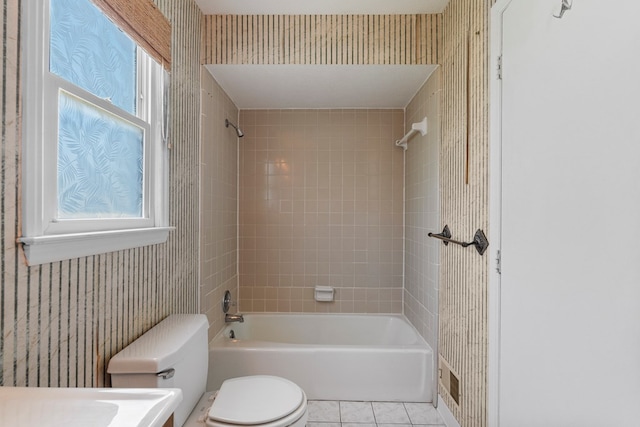 6248 Old Post Ct, Columbus, GA 31909 - full bathroom with wallpapered walls, shower / bathtub combination, tile patterned flooring, and vanity