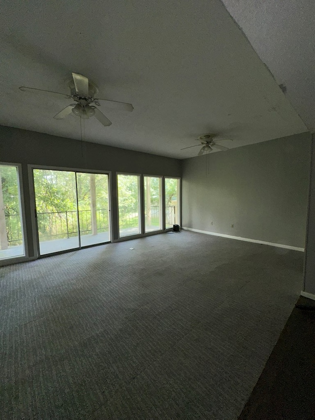 interior space with carpet flooring, ceiling fan, and a textured ceiling