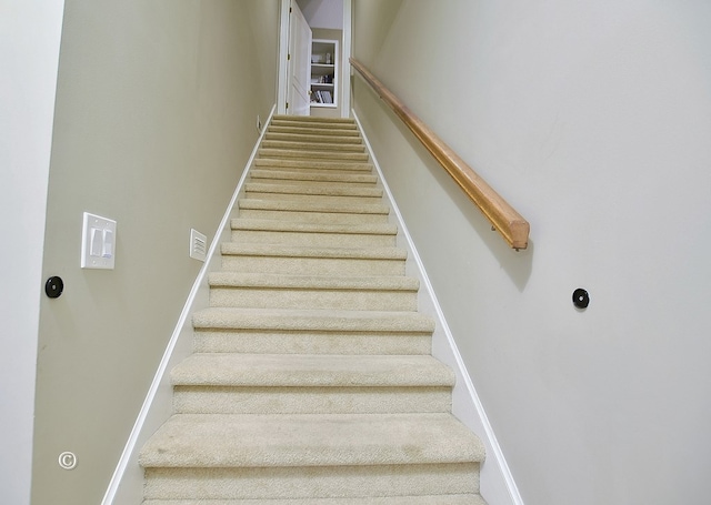 staircase with carpet flooring