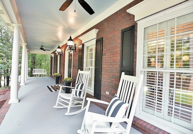 view of patio / terrace with ceiling fan and covered porch