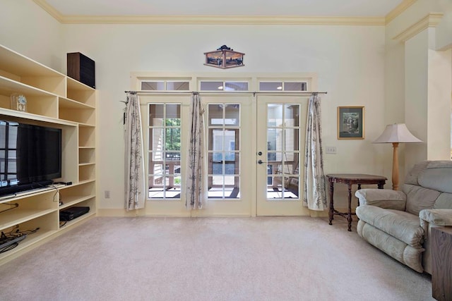 interior space featuring crown molding and french doors