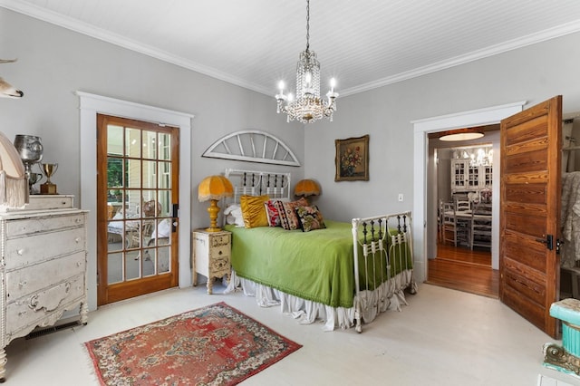 17779 Main St, Woodbury, GA 30293 - bedroom with a chandelier, ornamental molding, and wood finished floors