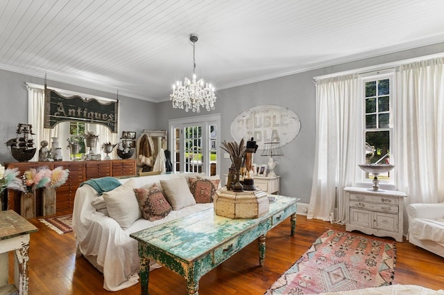 17779 Main St, Woodbury, GA 30293 - living area with wood-type flooring, a chandelier, and ornamental molding