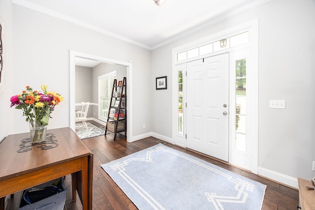 6027 Wellesley Dr, Columbus, GA 31904 - foyer with healthy amount of natural light, dark wood-style floors, baseboards, and crown molding