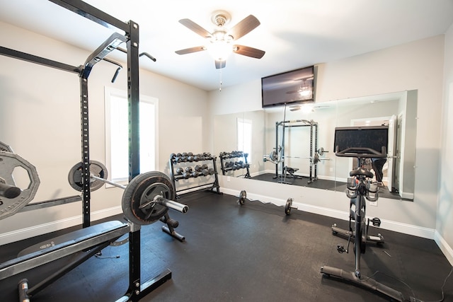 6027 Wellesley Dr, Columbus, GA 31904 - workout area featuring baseboards and ceiling fan