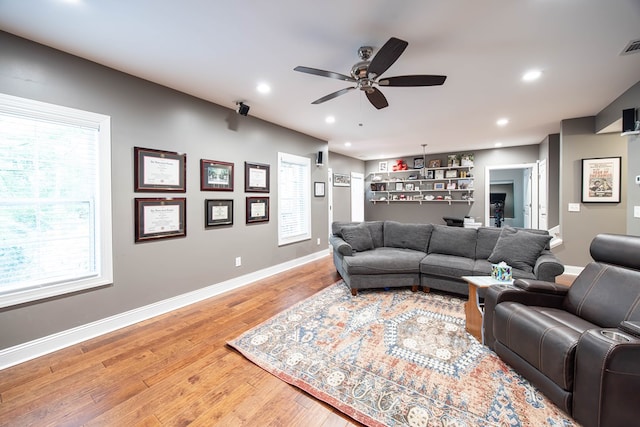 6027 Wellesley Dr, Columbus, GA 31904 - living room with a ceiling fan, plenty of natural light, light wood-style floors, and recessed lighting
