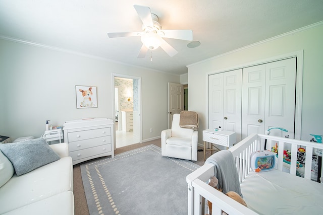 6130 Bristol Blvd, Columbus, GA 31904 - carpeted bedroom featuring crown molding, a closet, and ceiling fan