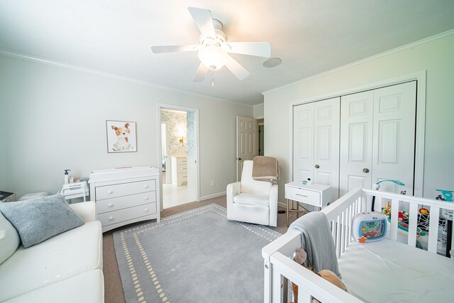 6130 Bristol Blvd, Columbus, GA 31904 - carpeted bedroom featuring crown molding, a closet, and ceiling fan