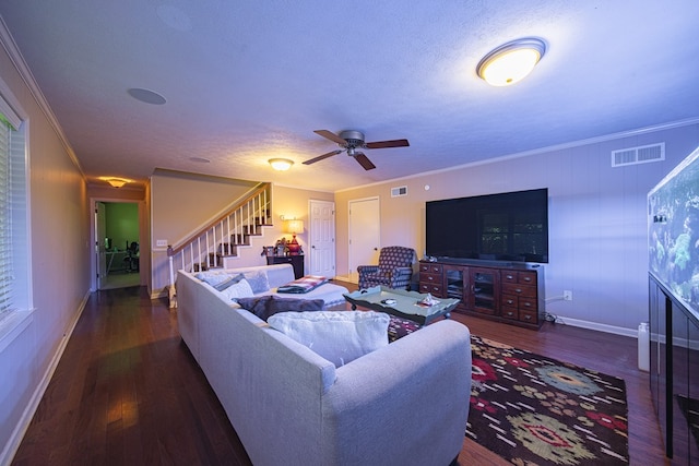 6130 Bristol Blvd, Columbus, GA 31904 - living area with wood finished floors, stairway, ornamental molding, and a ceiling fan