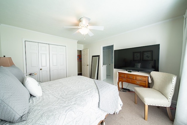 6130 Bristol Blvd, Columbus, GA 31904 - bedroom with ornamental molding, a closet, carpet flooring, and a ceiling fan