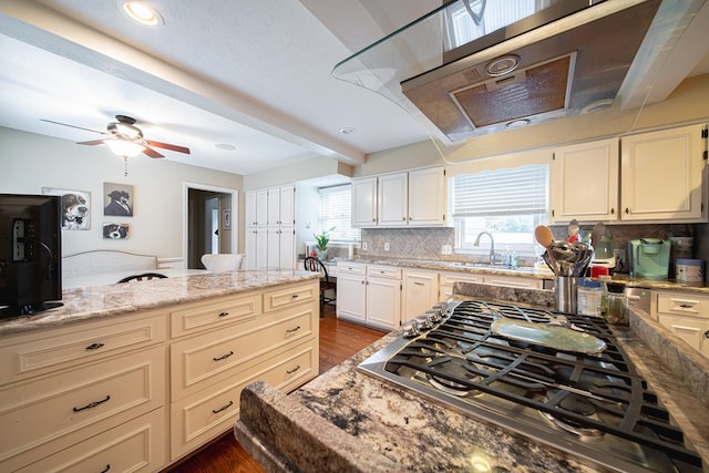 6130 Bristol Blvd, Columbus, GA 31904 - kitchen with stainless steel gas cooktop, healthy amount of natural light, dark wood-style floors, tasteful backsplash, and recessed lighting